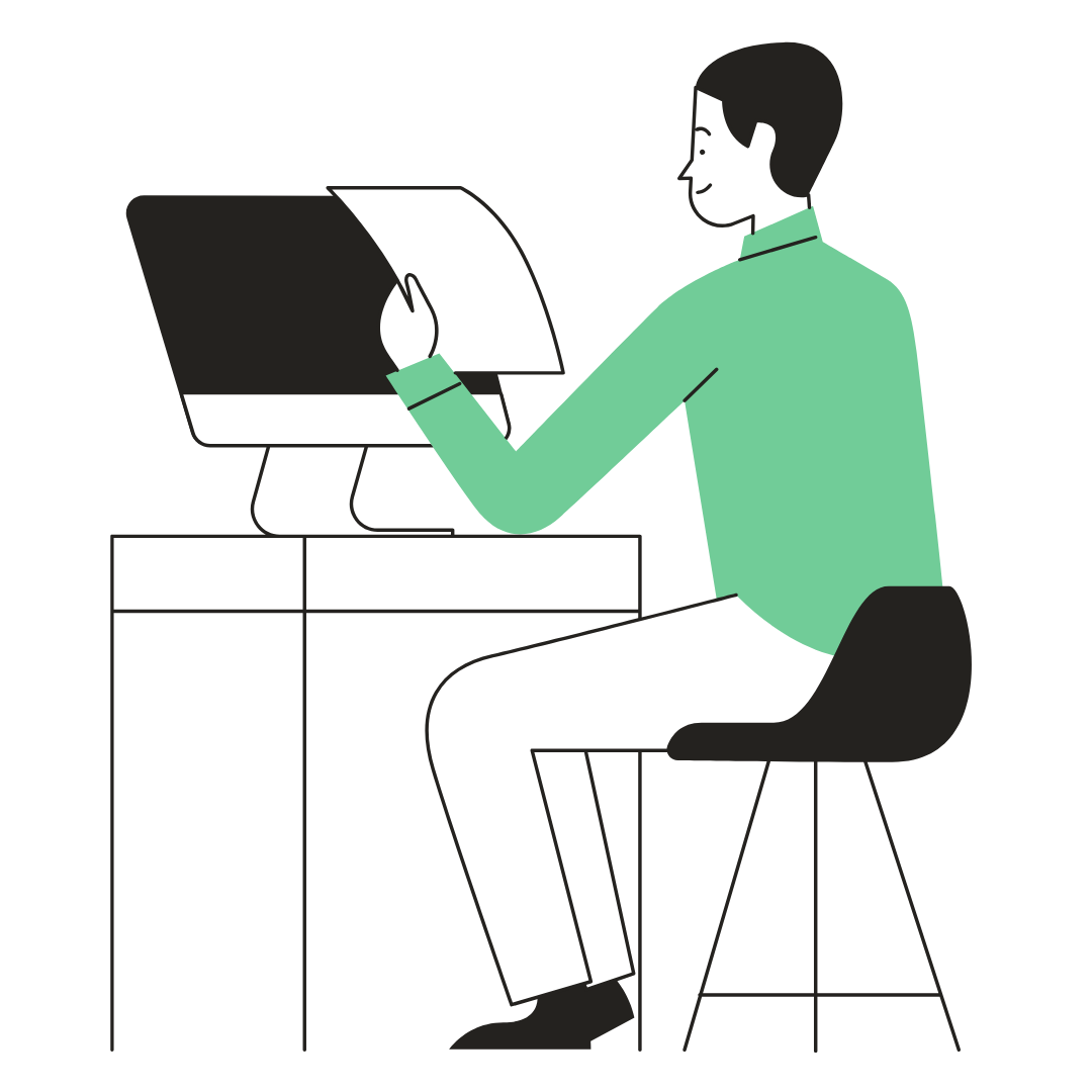 man on computer with paper